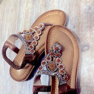 Bronze sparkling and gorgeous, comfortable sandals with ankle strap